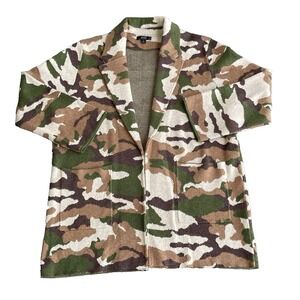 J. CREW Sophie Sweater Blazer Women Large Green Camo Open Front Boho Chic Office